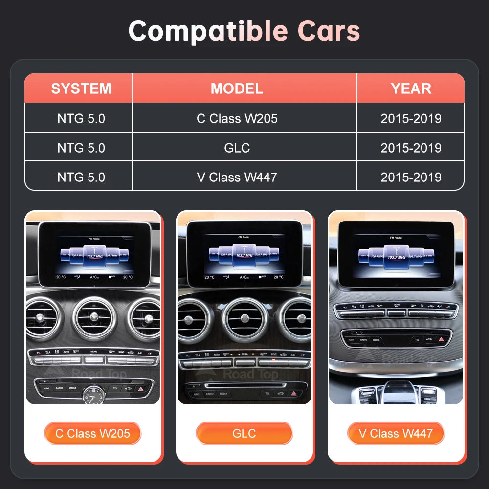 Multimedia Screen Wireless CarPlay Android Auto for Mercedes-Benz W205 W176 GLC A C V Class W447 CLA GLA 2015-2018 NTG5.0
