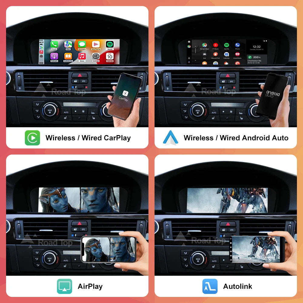 8.8"1920*720 Wireless CarPlay Android Auto Car Multimedia Display for BMW 3 Series E90 E91 E92 E93 5 Series E60 E61 Touch Screen