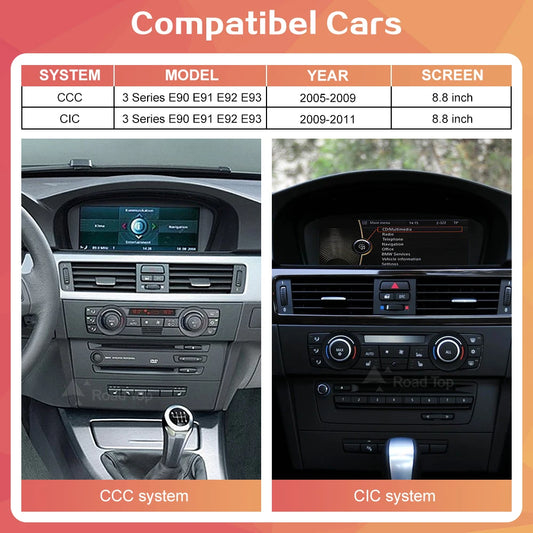 8.8"1920*720 Wireless CarPlay Android Auto Car Multimedia Display for BMW 3 Series E90 E91 E92 E93 5 Series E60 E61 Touch Screen