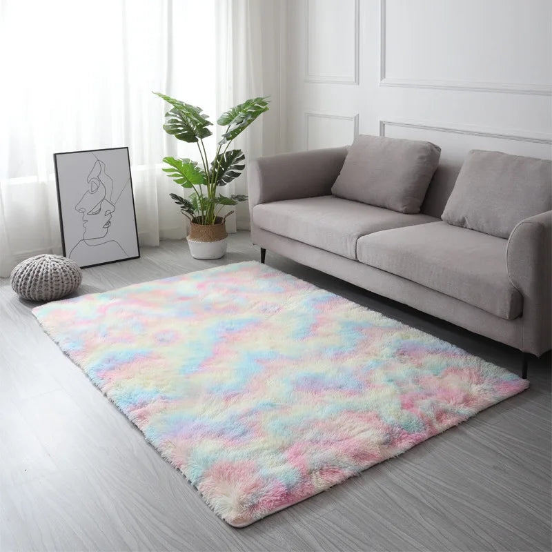 Tie-Dye Plush Carpet Living Room Decoration Soft Fluffy Home Mat Children's Room Baby Crawling Non-Slip Blanket