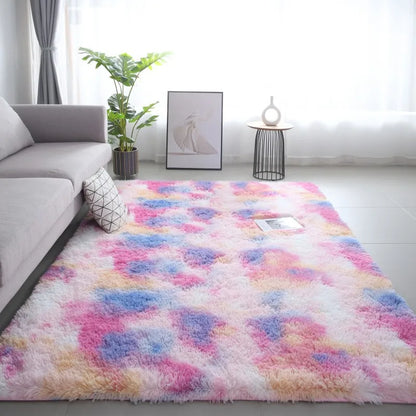 Tie-Dye Plush Carpet Living Room Decoration Soft Fluffy Home Mat Children's Room Baby Crawling Non-Slip Blanket