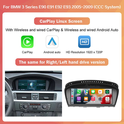 8.8"1920*720 Wireless CarPlay Android Auto Car Multimedia Display for BMW 3 Series E90 E91 E92 E93 5 Series E60 E61 Touch Screen
