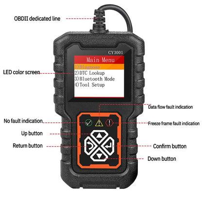 CY3001 Professional OBD2 Scanner | Engine/ABS/SRS Diagnostics w/ Real-Time Data Stream | Elm327 Chip for Android/iOS | Car/Truck