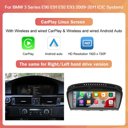 8.8"1920*720 Wireless CarPlay Android Auto Car Multimedia Display for BMW 3 Series E90 E91 E92 E93 5 Series E60 E61 Touch Screen